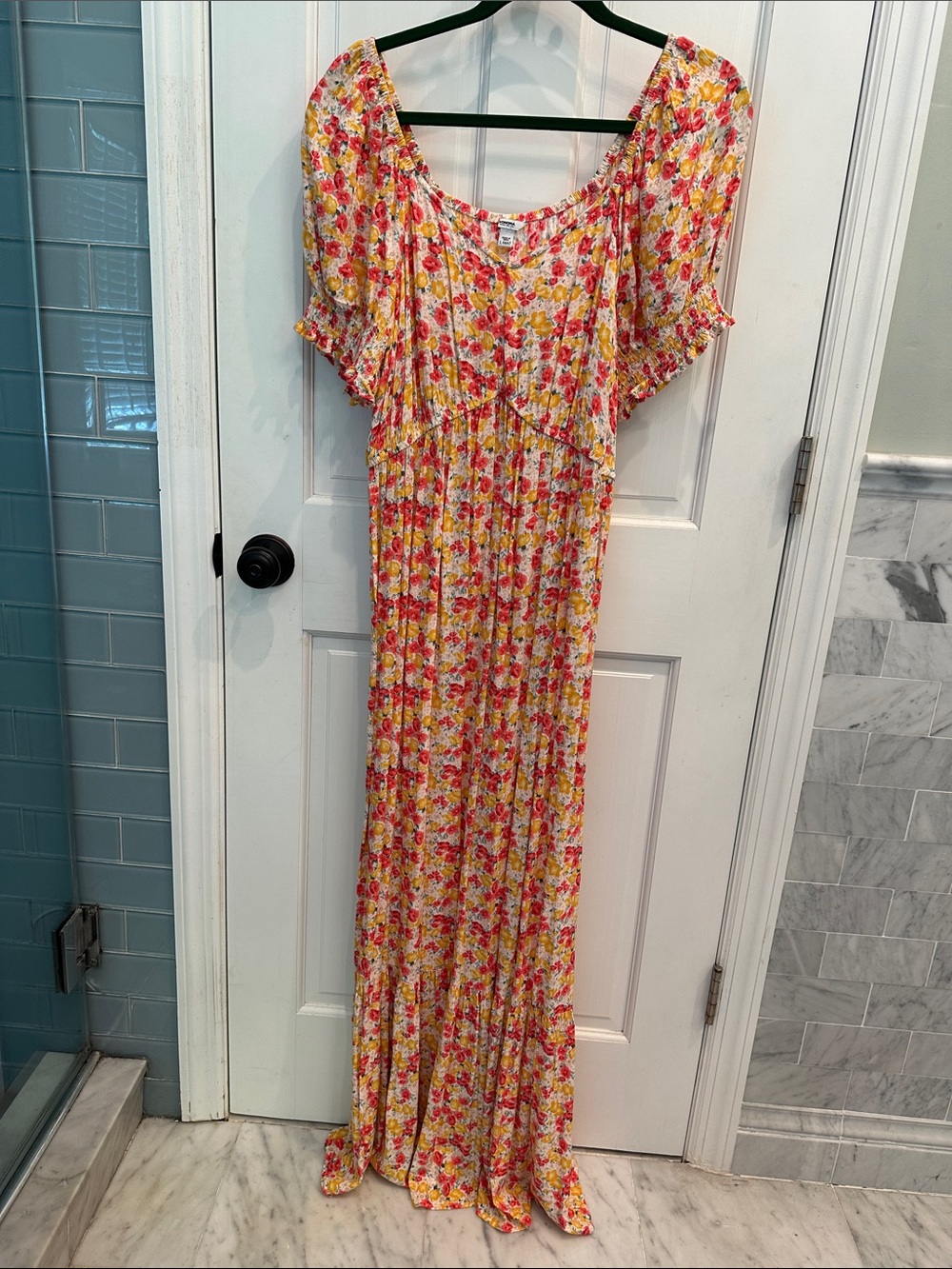 Sonoma Pink and Yellow Floral Maxi Dress with Flutter Sleeves